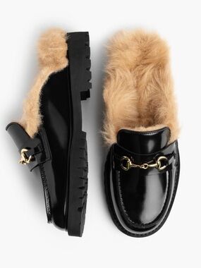 NEW Thursday Penny Mule Black & Beige Shearling Size 9.5